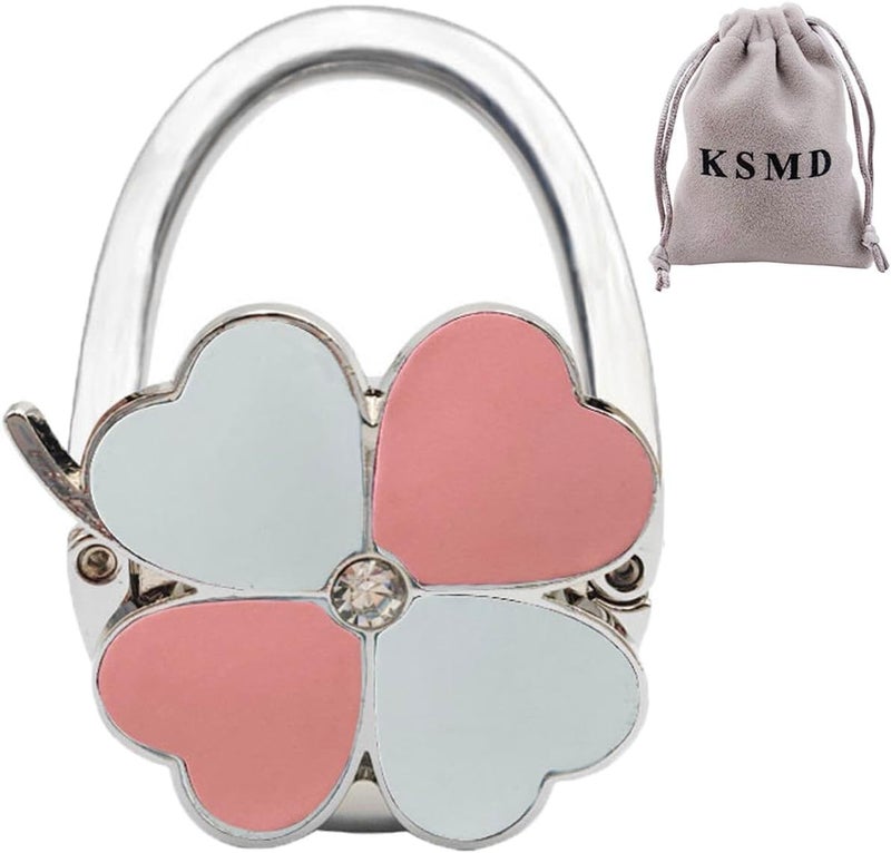 KSMD Variety Design Purse Hooks for Table and Bars,Portable Purse Hanger Organizers Hooks Handbag Pocketbook Holder Bag Storage for Desk,Foldable Folding Purse Table Hook Hanger (White Pink Clover) - Image 1